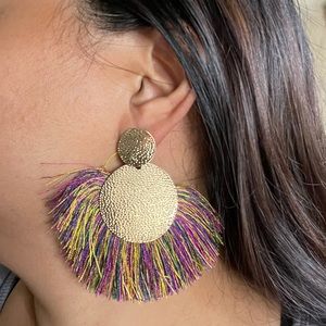 Boho Fringe Statement Earrings Multi Color
